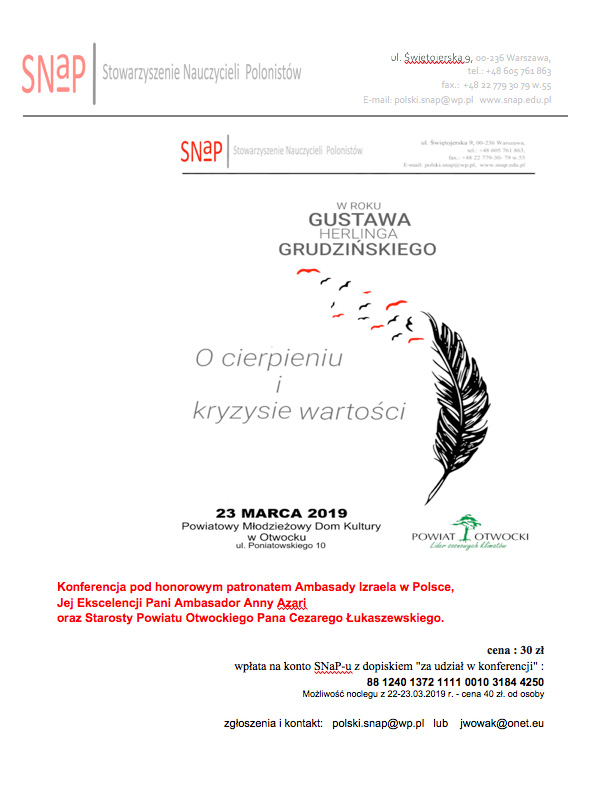 Program Konferencji Nauczycieli Polonistów i Bibliotekarzy 2019 Program Konferencji Nauczycieli Polonistów i Bibliotekarzy 2019